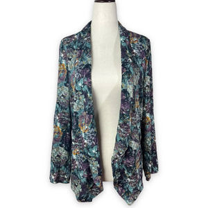 ASTR Open Front Lightweight Cardigan Shawl Collar Abstract Floral